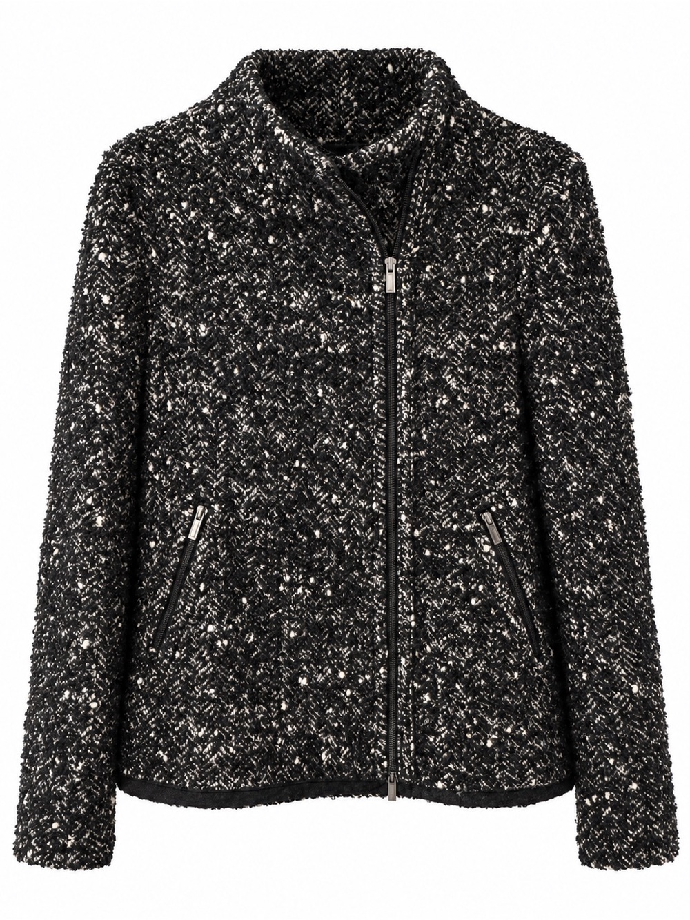 BCBGMAXAZRIA Wool Blend Bouclé Moto Jacket Size S Black White